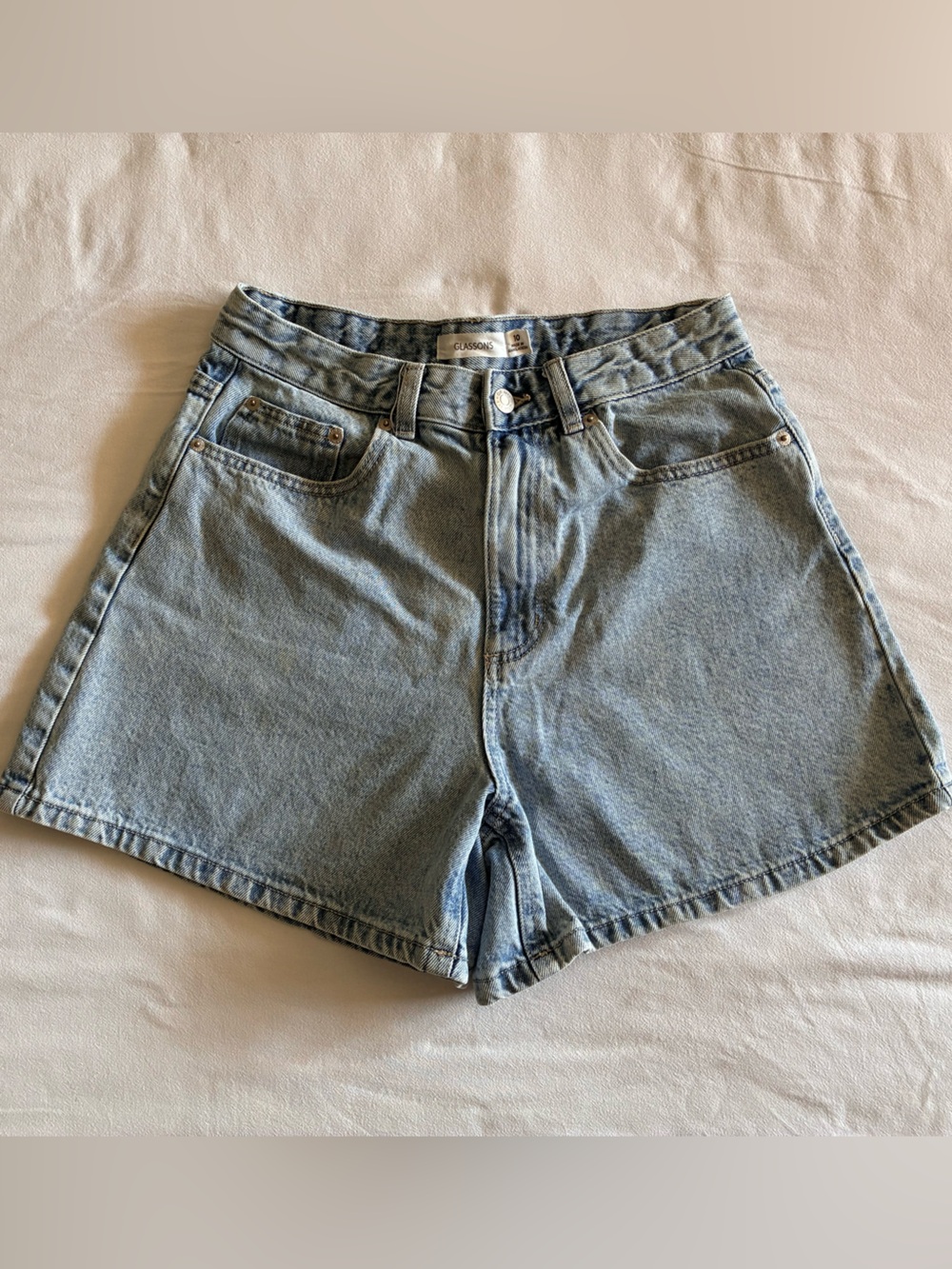 Glassons Flare Leg Light Wash Denim High Waisted 100% Cotton Shorts